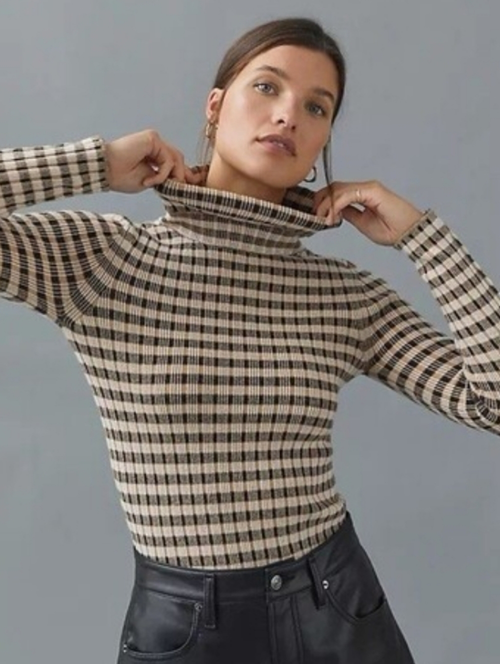 Anthropologie Maeve Beige and Black Turtleneck